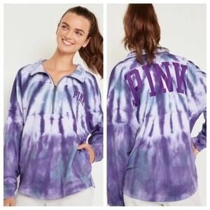 Rare VICTORIAS SECRET PINK VARSITY HALF ZIP PULLOVER SWEATER JACKET  TIE DYE XL